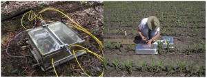 Figure 1. Examples of an automated soil flux chamber (left, photo: OzFlux), and a static soil flux chamber (right, photo: USDA).